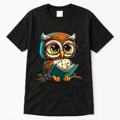 Kawaii Owl Reads Book Reading Bookworm Library Book Tall T-Shirt