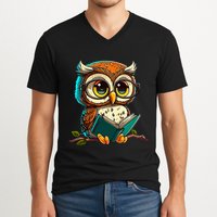Kawaii Owl Reads Book Reading Bookworm Library Book V-Neck T-Shirt