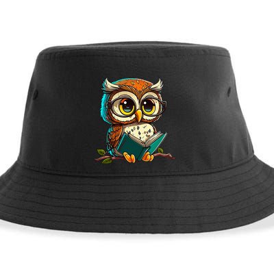 Kawaii Owl Reads Book Reading Bookworm Library Book Sustainable Bucket Hat