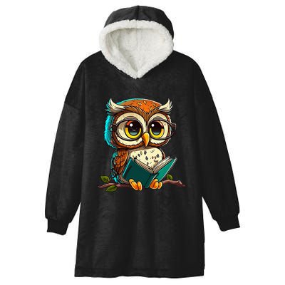 Kawaii Owl Reads Book Reading Bookworm Library Book Hooded Wearable Blanket