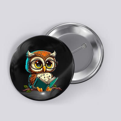 Kawaii Owl Reads Book Reading Bookworm Library Book Button