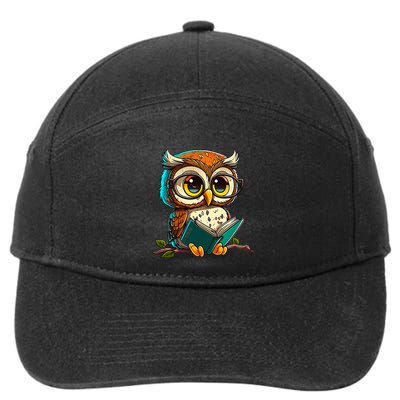Kawaii Owl Reads Book Reading Bookworm Library Book 7-Panel Snapback Hat