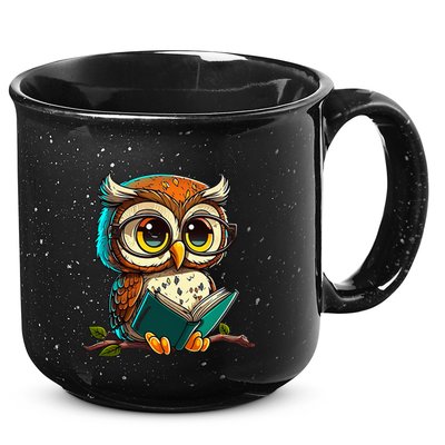 Kawaii Owl Reads Book Reading Bookworm Library Book 15oz Campfire Ceramic Mug