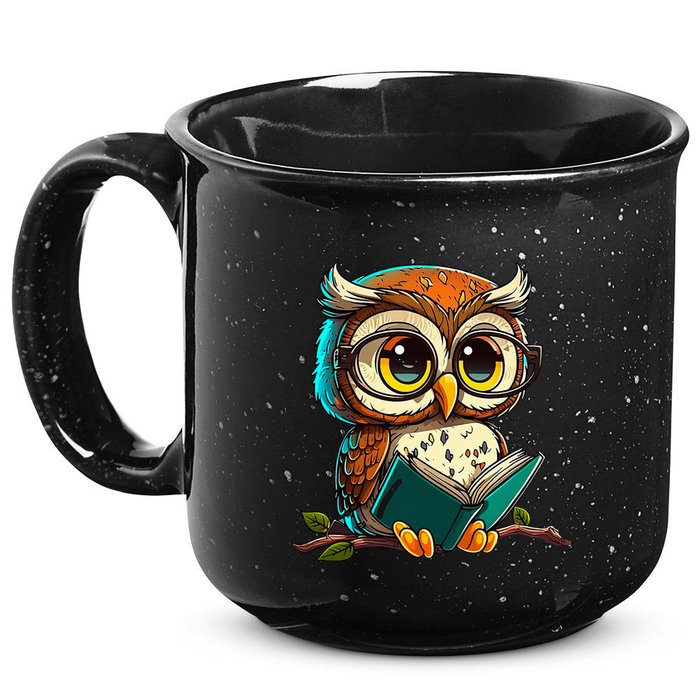 Kawaii Owl Reads Book Reading Bookworm Library Book 15oz Campfire Ceramic Mug