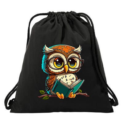 Kawaii Owl Reads Book Reading Bookworm Library Book Drawstring Bag
