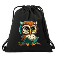 Kawaii Owl Reads Book Reading Bookworm Library Book Drawstring Bag