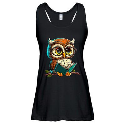 Kawaii Owl Reads Book Reading Bookworm Library Book Ladies Essential Flowy Tank