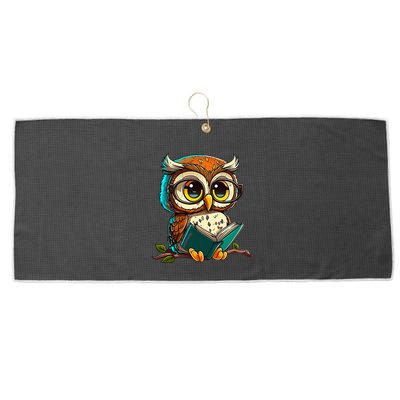 Kawaii Owl Reads Book Reading Bookworm Library Book Large Microfiber Waffle Golf Towel