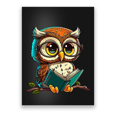 Kawaii Owl Reads Book Reading Bookworm Library Book Poster