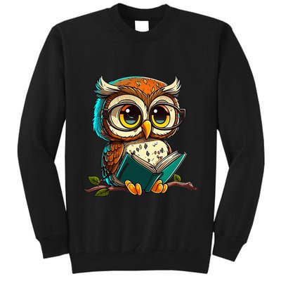 Kawaii Owl Reads Book Reading Bookworm Library Book Tall Sweatshirt
