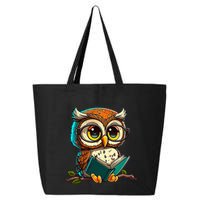 Kawaii Owl Reads Book Reading Bookworm Library Book 25L Jumbo Tote