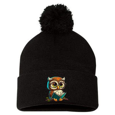 Kawaii Owl Reads Book Reading Bookworm Library Book Pom Pom 12in Knit Beanie
