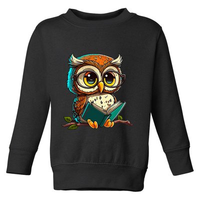 Kawaii Owl Reads Book Reading Bookworm Library Book Toddler Sweatshirt