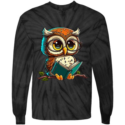 Kawaii Owl Reads Book Reading Bookworm Library Book Tie-Dye Long Sleeve Shirt