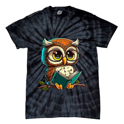 Kawaii Owl Reads Book Reading Bookworm Library Book Tie-Dye T-Shirt