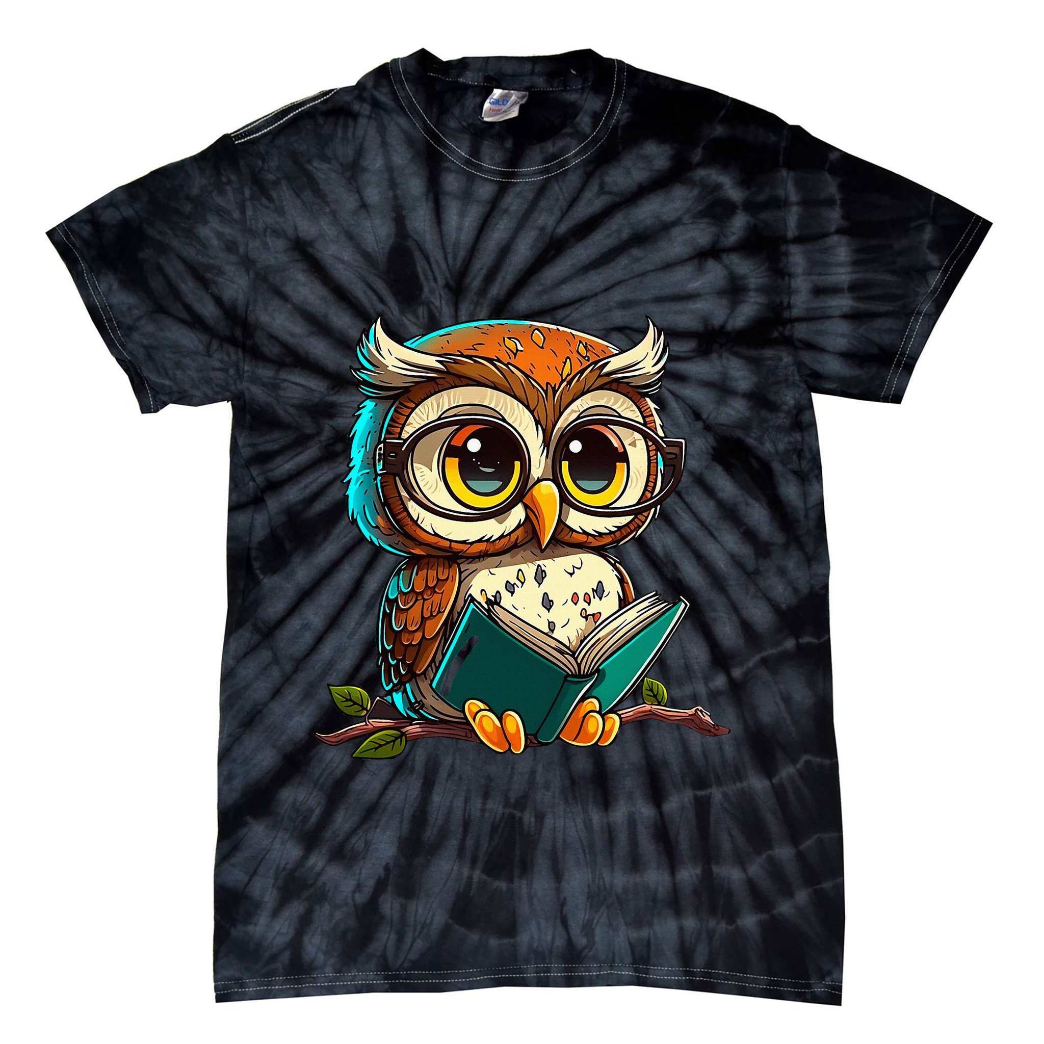 Kawaii Owl Reads Book Reading Bookworm Library Book Tie-Dye T-Shirt