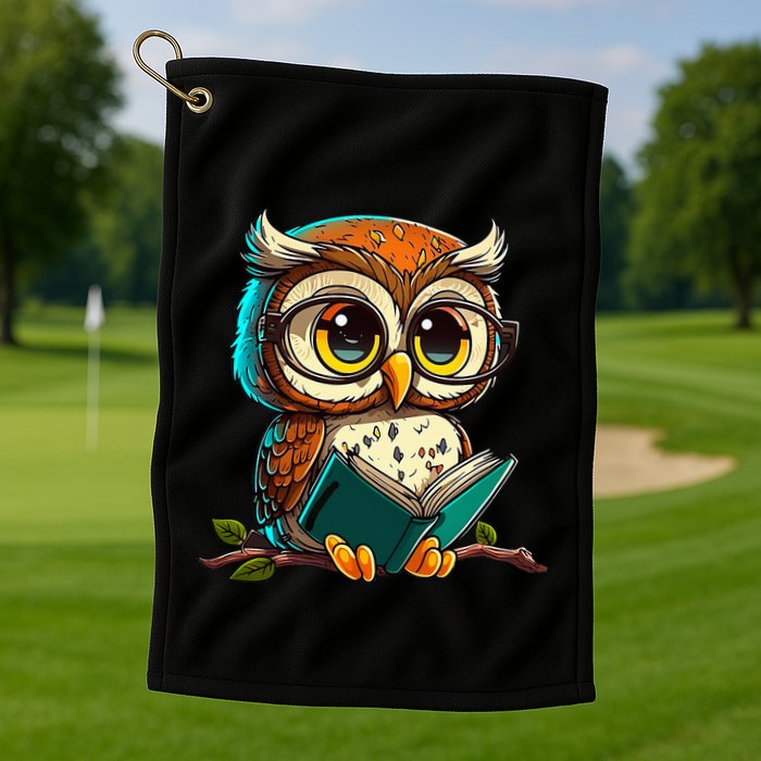 Kawaii Owl Reads Book Reading Bookworm Library Book Golf Towel