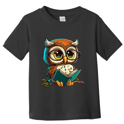 Kawaii Owl Reads Book Reading Bookworm Library Book Toddler T-Shirt