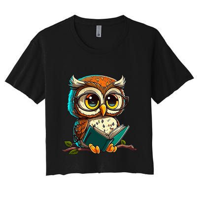 Kawaii Owl Reads Book Reading Bookworm Library Book Crop Top