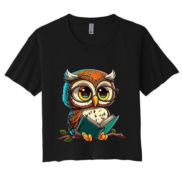 Kawaii Owl Reads Book Reading Bookworm Library Book Crop Top