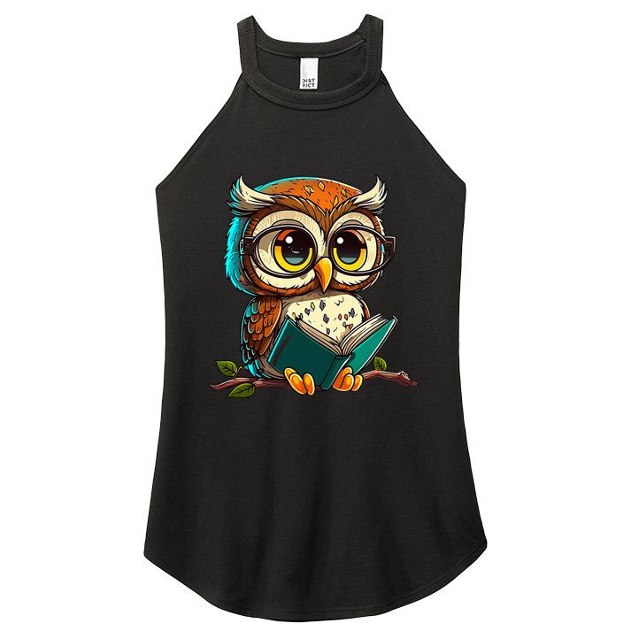 Kawaii Owl Reads Book Reading Bookworm Library Book Women's Perfect Tri Rocker Tank