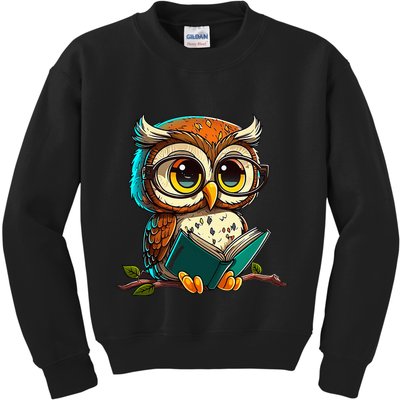 Kawaii Owl Reads Book Reading Bookworm Library Book Kids Sweatshirt