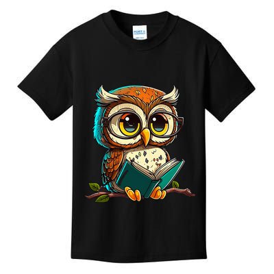 Kawaii Owl Reads Book Reading Bookworm Library Book Kids T-Shirt