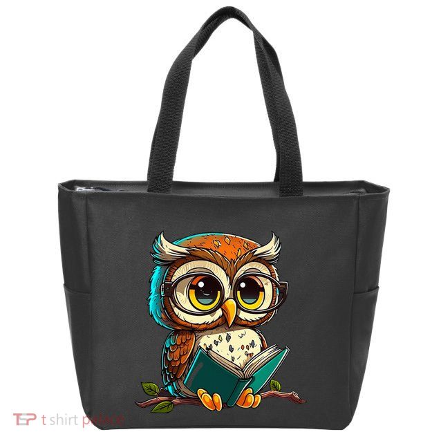 Kawaii Owl Reads Book Reading Bookworm Library Book Zip Tote Bag