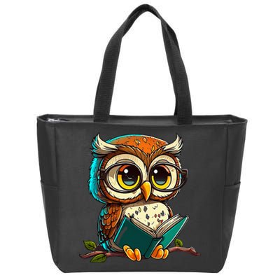 Kawaii Owl Reads Book Reading Bookworm Library Book Zip Tote Bag