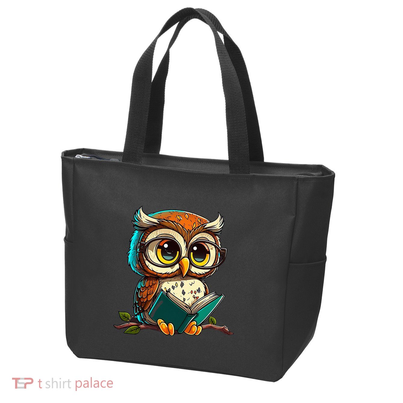Kawaii Owl Reads Book Reading Bookworm Library Book Zip Tote Bag