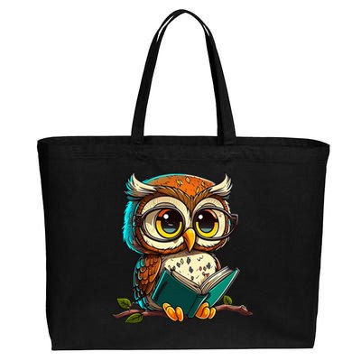 Kawaii Owl Reads Book Reading Bookworm Library Book Cotton Canvas Jumbo Tote