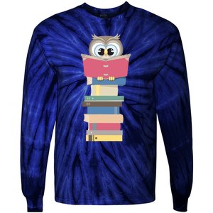 Kawaii Owl Reads Book Reading Bookworm Library Book Lover Tie-Dye Long Sleeve Shirt