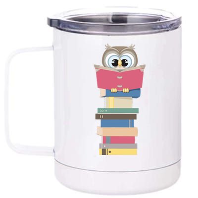 Kawaii Owl Reads Book Reading Bookworm Library Book Lover 12 oz Stainless Steel Tumbler Cup