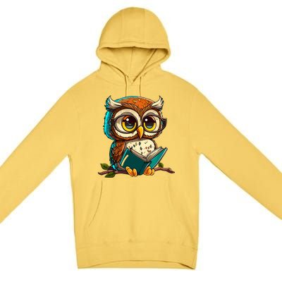 Kawaii Owl Reads Book Reading Bookworm Library Book Premium Pullover Hoodie