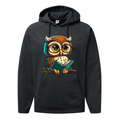 Kawaii Owl Reads Book Reading Bookworm Library Book Performance Fleece Hoodie