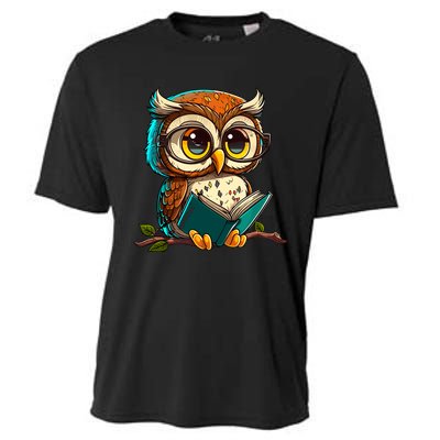 Kawaii Owl Reads Book Reading Bookworm Library Book Cooling Performance Crew T-Shirt