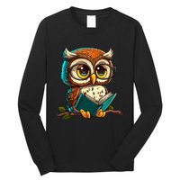 Kawaii Owl Reads Book Reading Bookworm Library Book Long Sleeve Shirt