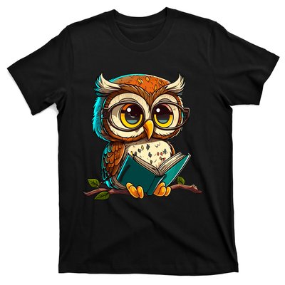 Kawaii Owl Reads Book Reading Bookworm Library Book T-Shirt