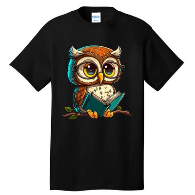 Kawaii Owl Reads Book Reading Bookworm Library Book Tall T-Shirt