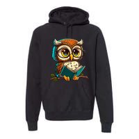 Kawaii Owl Reads Book Reading Bookworm Library Book Premium Hoodie