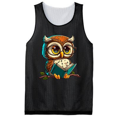 Kawaii Owl Reads Book Reading Bookworm Library Book Mesh Reversible Basketball Jersey Tank