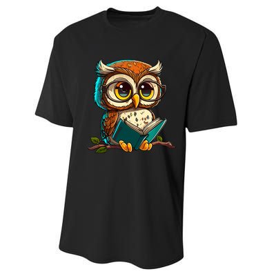 Kawaii Owl Reads Book Reading Bookworm Library Book Performance Sprint T-Shirt