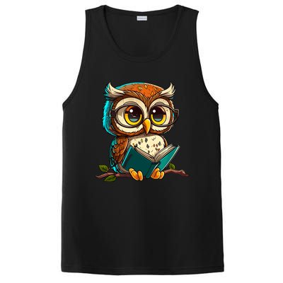 Kawaii Owl Reads Book Reading Bookworm Library Book PosiCharge Competitor Tank