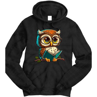 Kawaii Owl Reads Book Reading Bookworm Library Book Tie Dye Hoodie