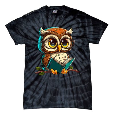 Kawaii Owl Reads Book Reading Bookworm Library Book Tie-Dye T-Shirt