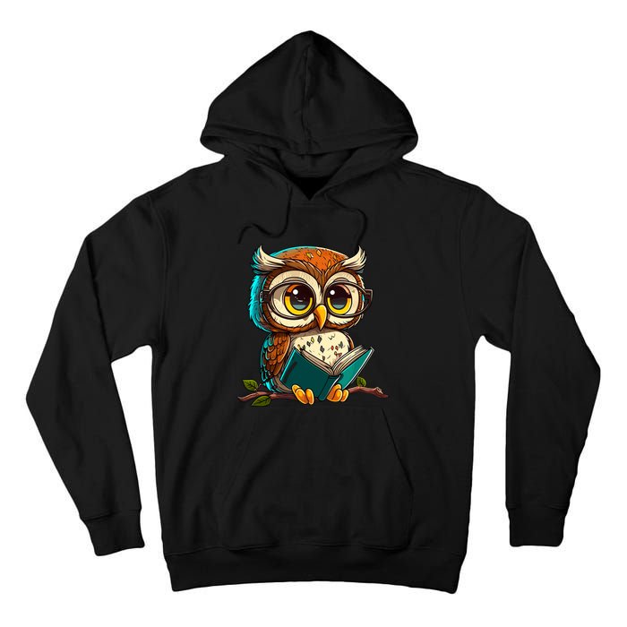 Kawaii Owl Reads Book Reading Bookworm Library Book Tall Hoodie