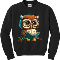 Kawaii Owl Reads Book Reading Bookworm Library Book Kids Sweatshirt