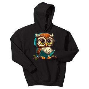 Kawaii Owl Reads Book Reading Bookworm Library Book Kids Hoodie