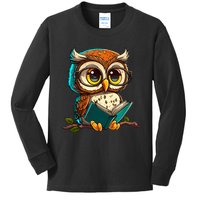 Kawaii Owl Reads Book Reading Bookworm Library Book Kids Long Sleeve Shirt