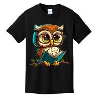 Kawaii Owl Reads Book Reading Bookworm Library Book Kids T-Shirt